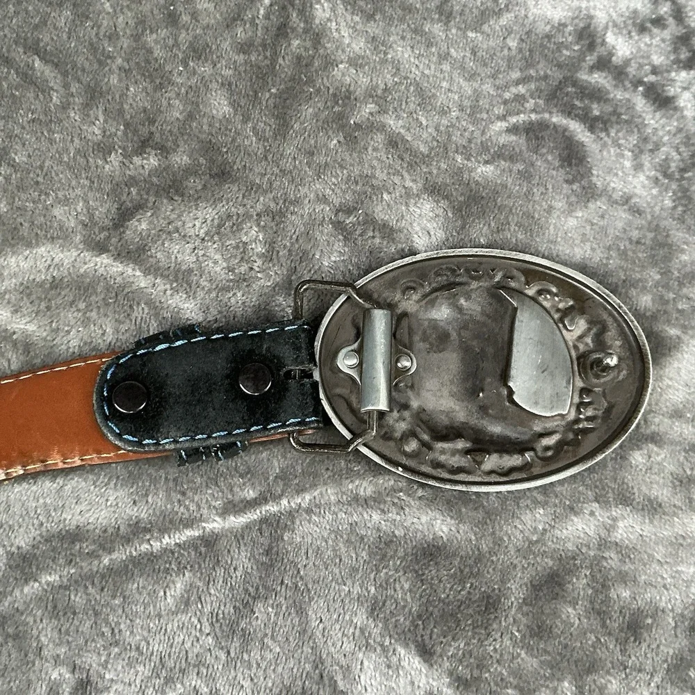 J. Hilburn Mens Sz 43 Sueded Navy Leather Belt Handcrafted USA Silver Buckle